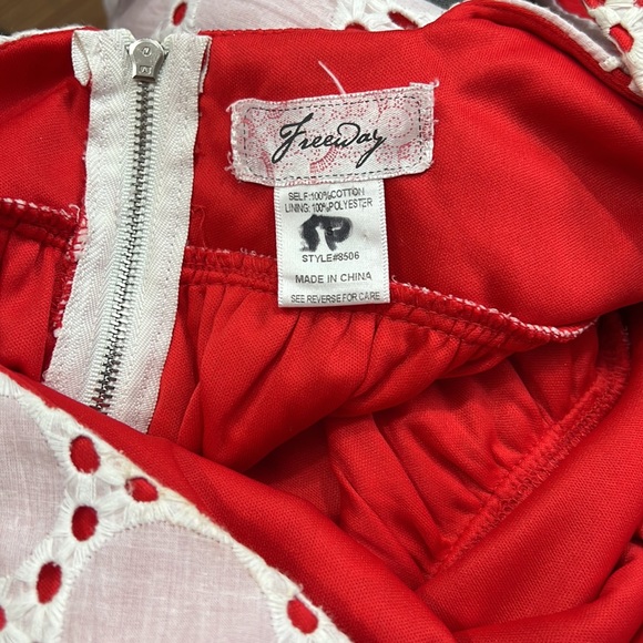 Freeway, small, white eyelet over red summer mini dress - Picture 3 of 5